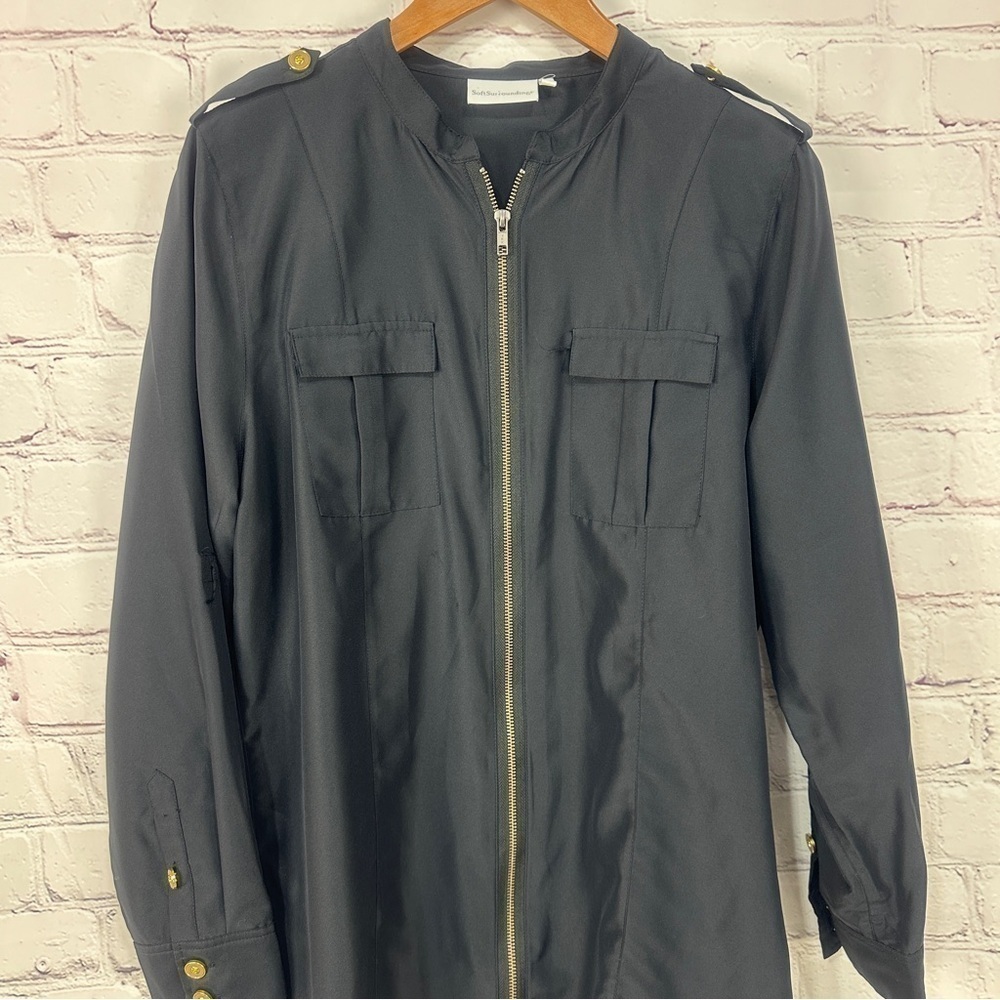 Soft Surroundings black tunic shirt blouse size large long length gold zipper - Picture 2 of 14